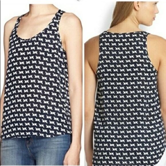 4/$100 Theory Silk Arrow Print Navy High-low Tank - Picture 3 of 15